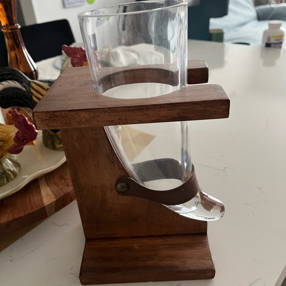 Wooden Stand with Clear Glass Horn
